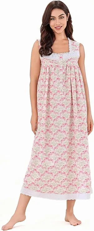 Richie House Women's Cotton Sleeveless Floral Sleepwear Dress Nightwear RHW4090