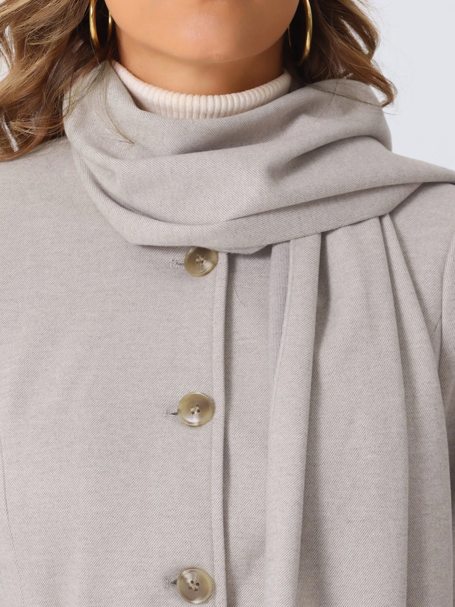 Round Neck Button Down Belted Casual Scarf Coat