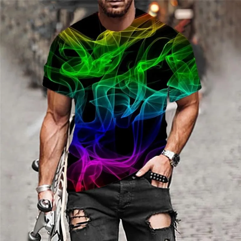 Smoke T-shirt Men Colorful T-shirts 3d Rainbow Tshirts Casual Art Funny T shirts