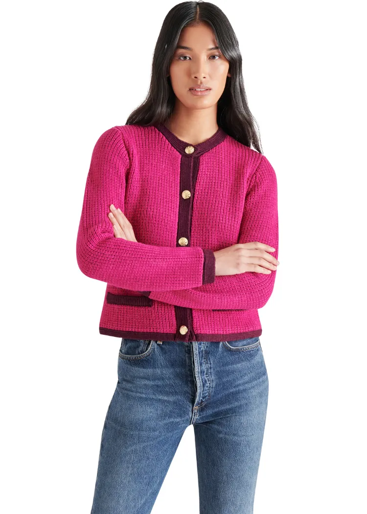 Steve Madden Fantino Sweater Jacket- Fuschia