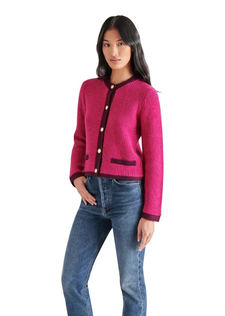 Steve Madden Fantino Sweater Jacket- Fuschia