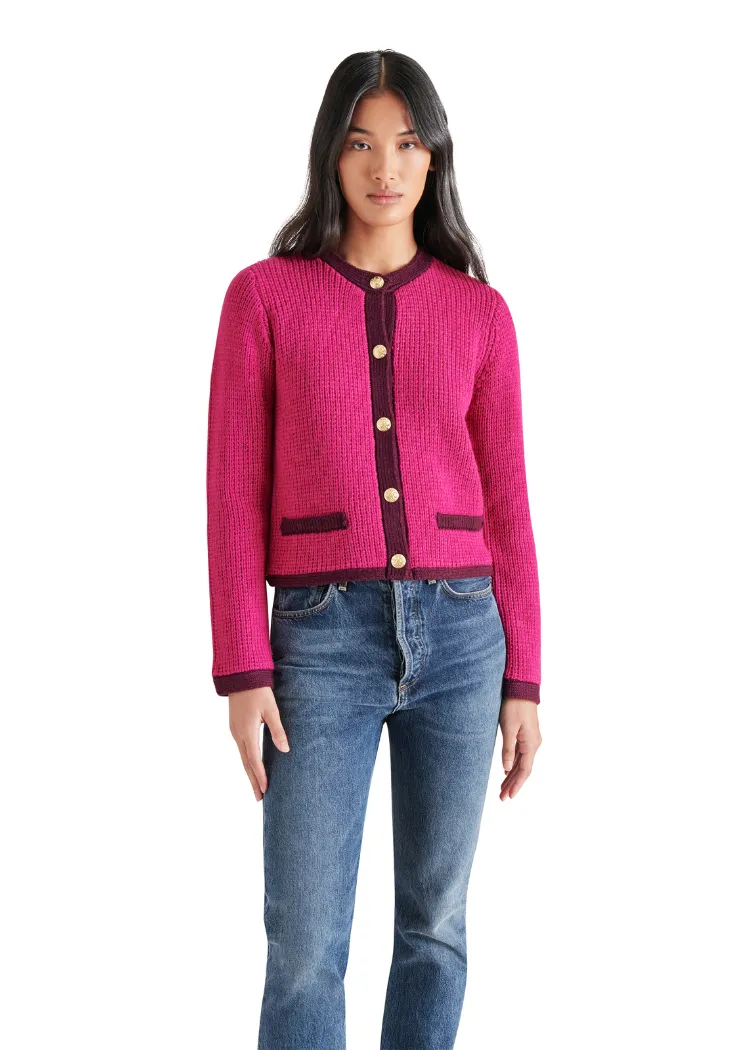 Steve Madden Fantino Sweater Jacket- Fuschia