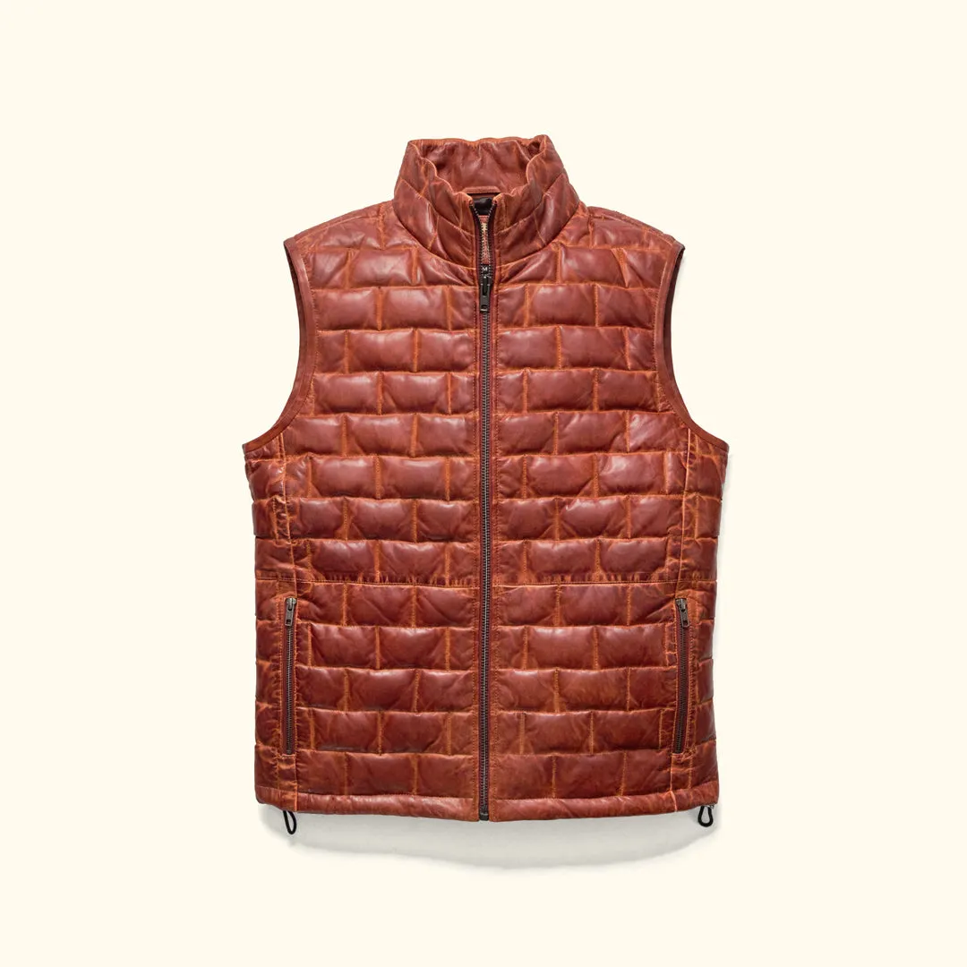 Teton Leather Light Down Vest | Whiskey Brown