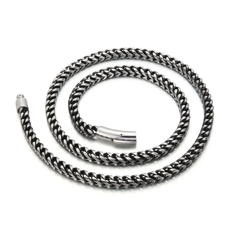 Titanium Steel Men's Bracelet and Necklace Set with Rock Keel Design