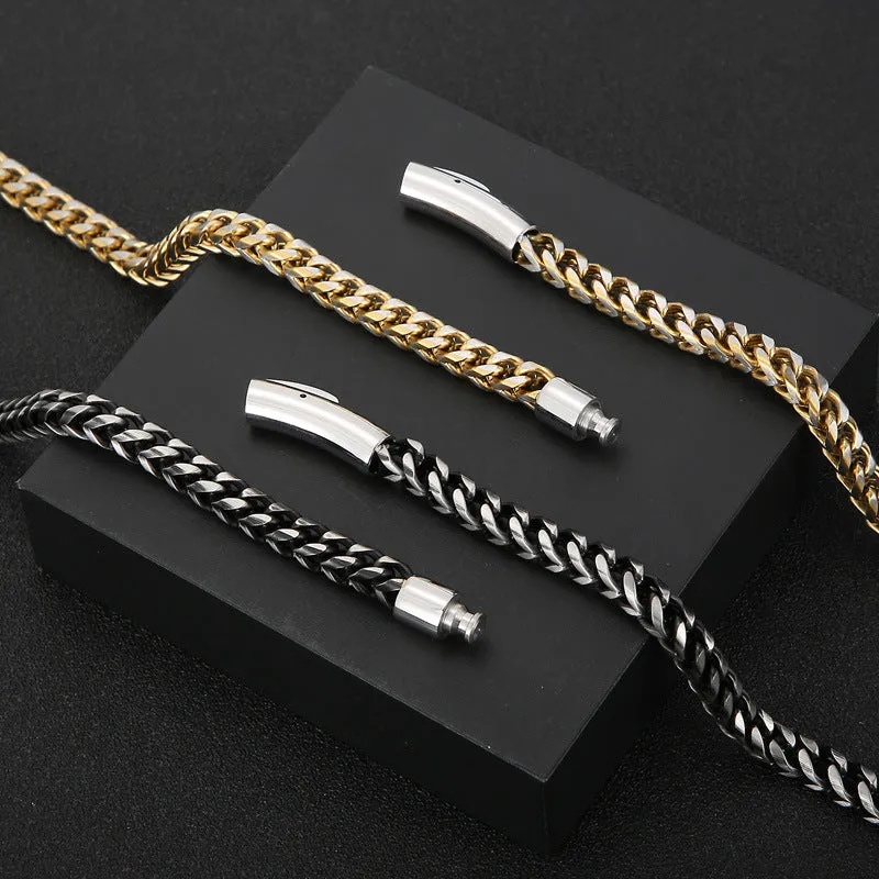 Titanium Steel Men's Bracelet and Necklace Set with Rock Keel Design