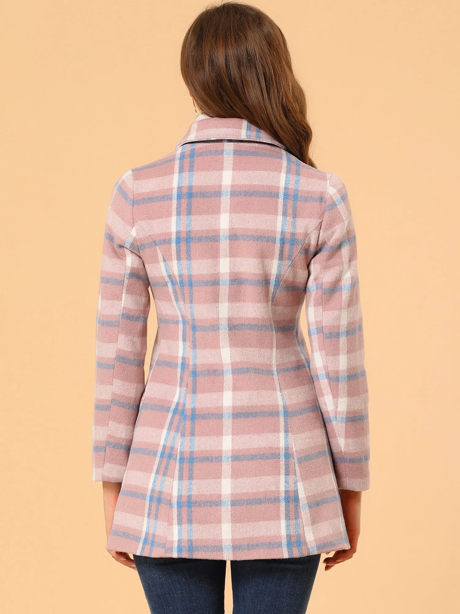 Toggle Outerwear Turn Down Collar Winter Plaid Duffle Coat