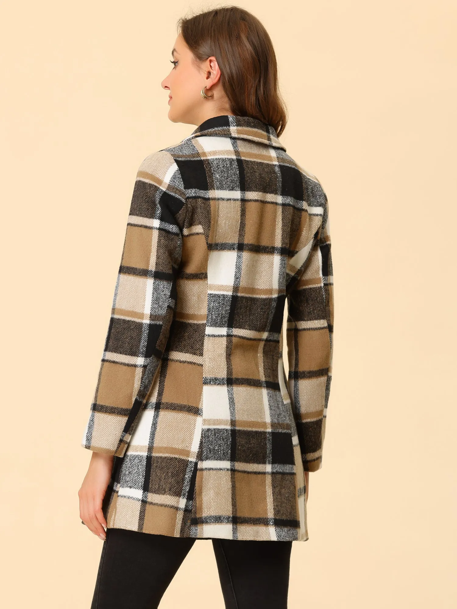 Toggle Outerwear Turn Down Collar Winter Plaid Duffle Coat