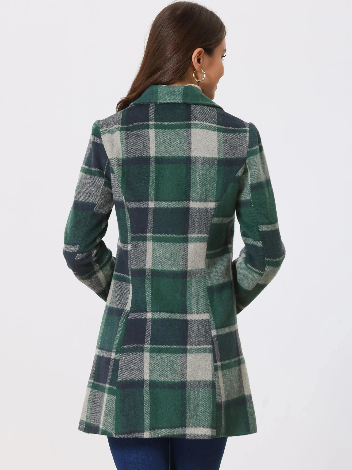 Toggle Outerwear Turn Down Collar Winter Plaid Duffle Coat