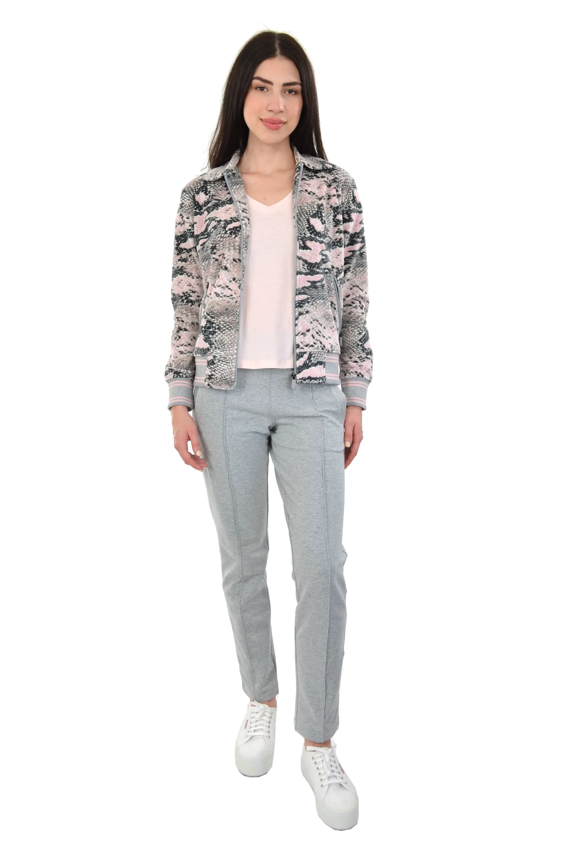 Warm Up Suits Velour Python Print Jacket with French Terry Pant