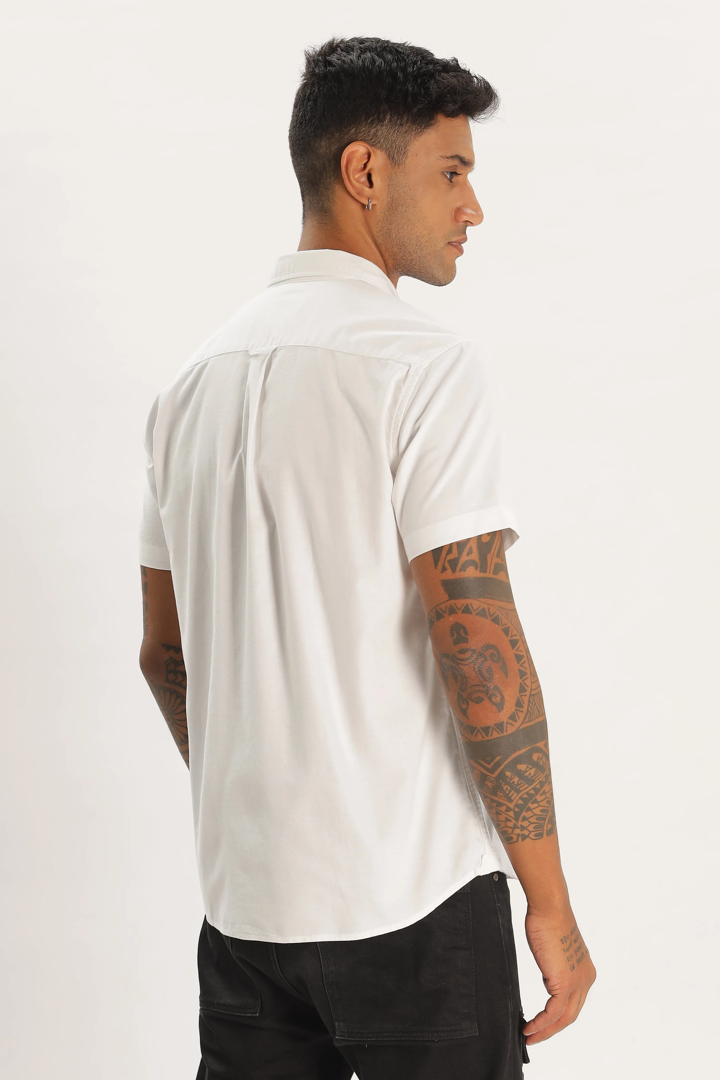 White Half Sleeve Regular Fit Shirt