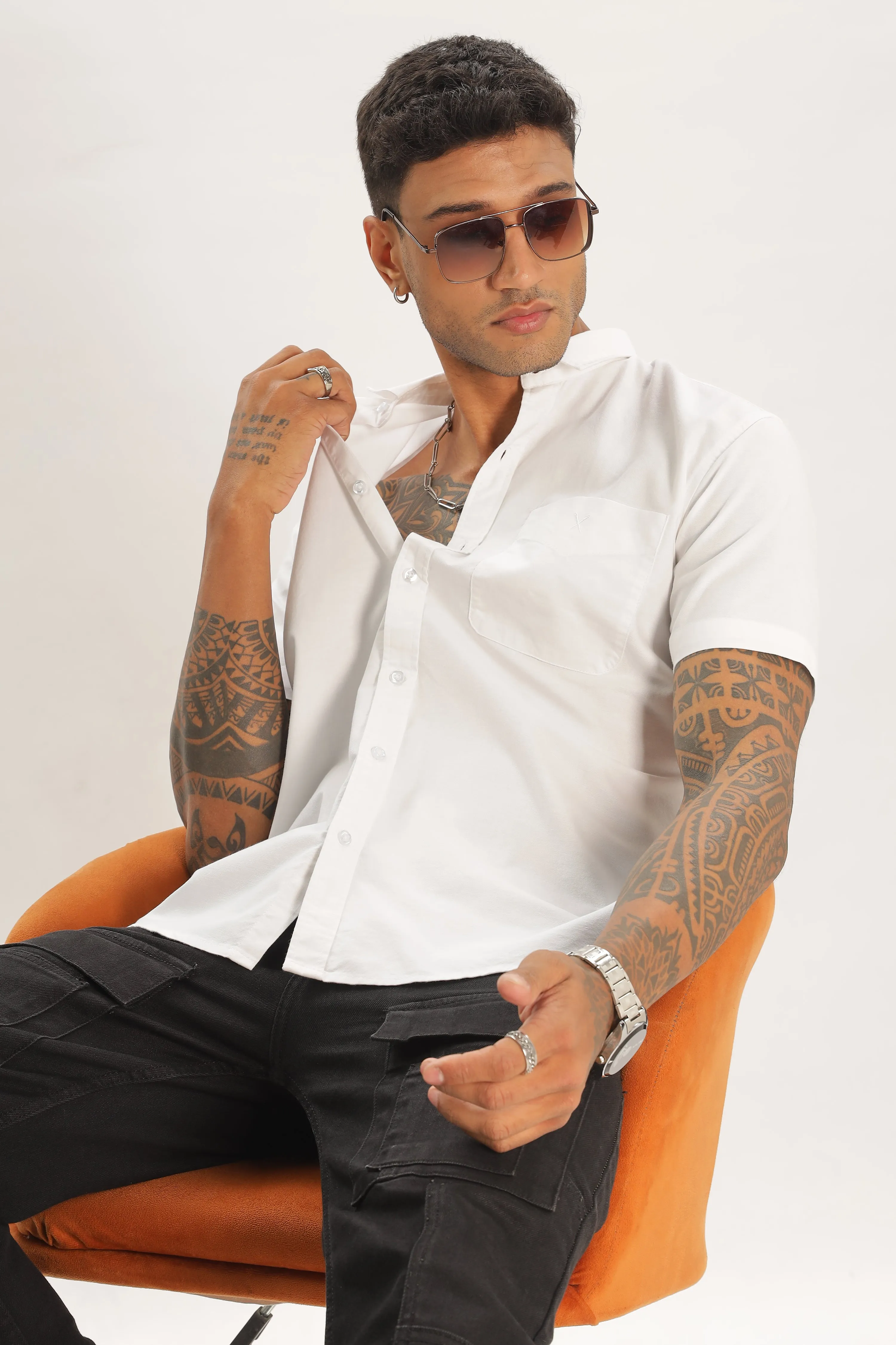 White Half Sleeve Regular Fit Shirt