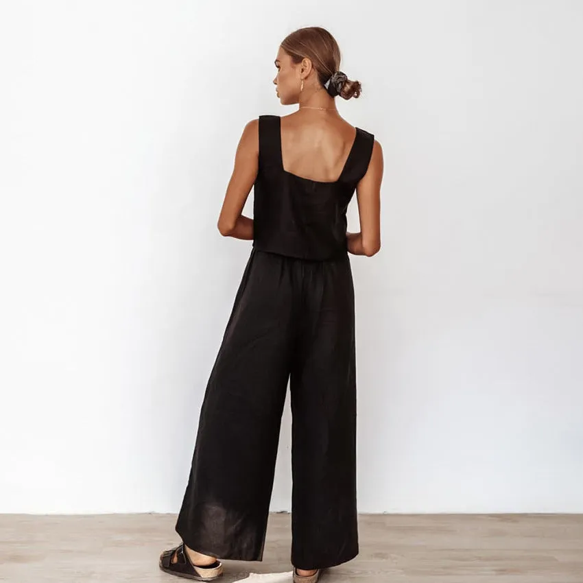 Wide-Leg Pants Square Neck Vest Two-Piece Suit